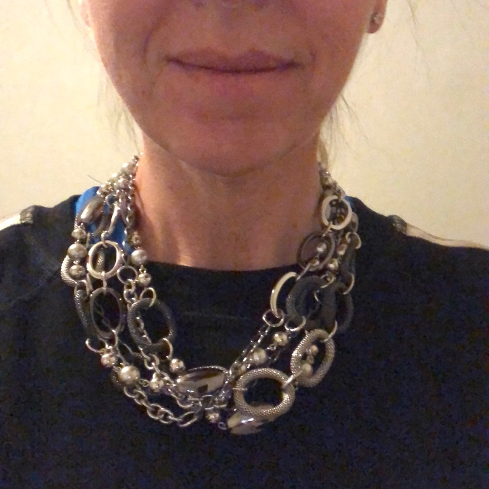 Ann Taylor necklace silver,  dark grey/blk